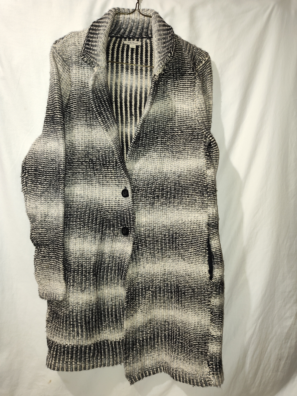 Lucky Brand Black and White Striped Long Knit Cardigan